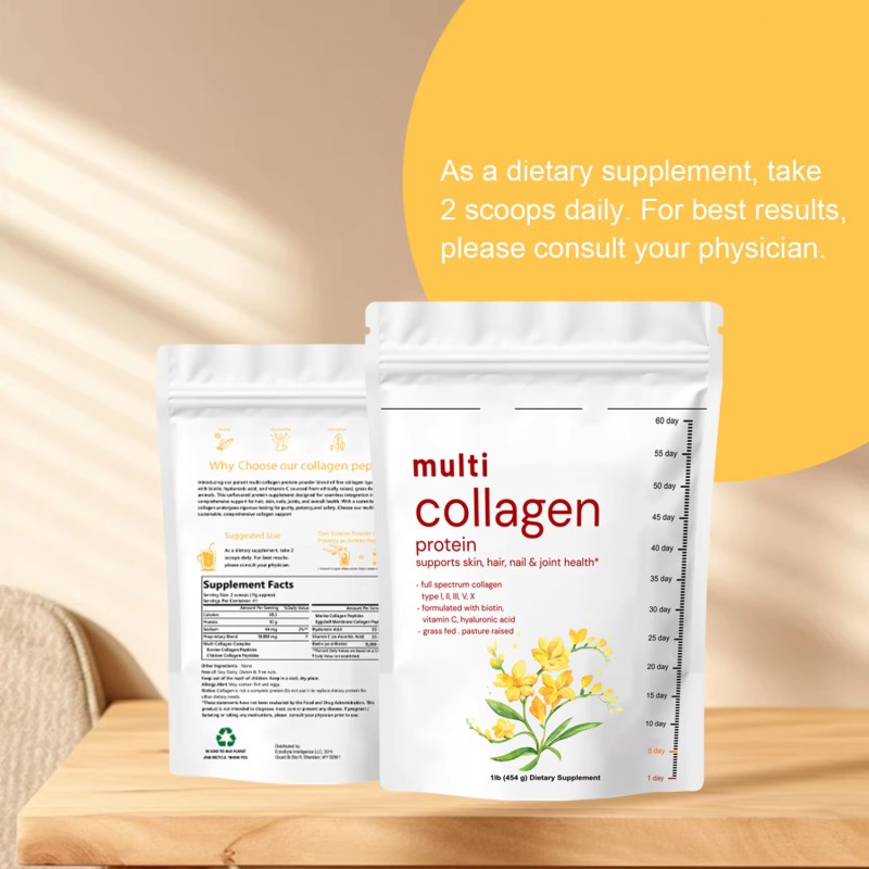 16oz Multi-Collagen Peptides Powder with Vitamin C and Hyaluronic Acid Protein Supplement for Skin Health for Adults