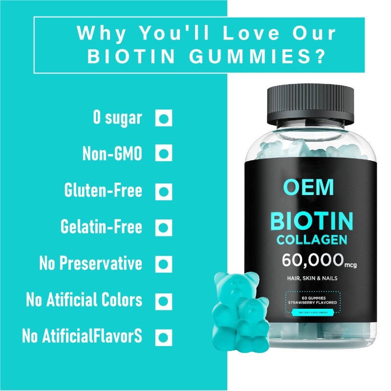 High Potency Biotin and Collagen Gummies for Hair Growth Skin Nails Health 5000mcg Vegan Supplement