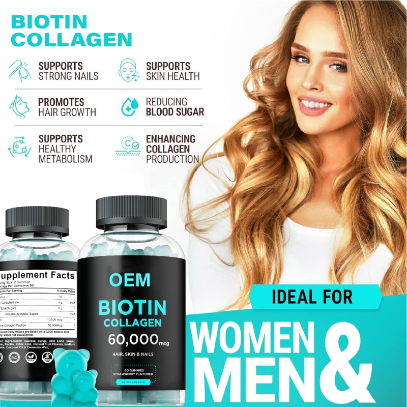 High Potency Biotin and Collagen Gummies for Hair Growth Skin Nails Health 5000mcg Vegan Supplement