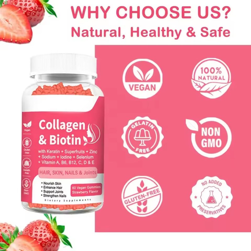 Collagen and Biotin Gummies for Adults 5000mcg High-Potency Vegan Hair and Skin Support
