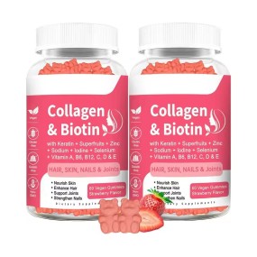 Collagen and Biotin Gummies for Adults 5000mcg High-Potency Vegan Hair and Skin Support