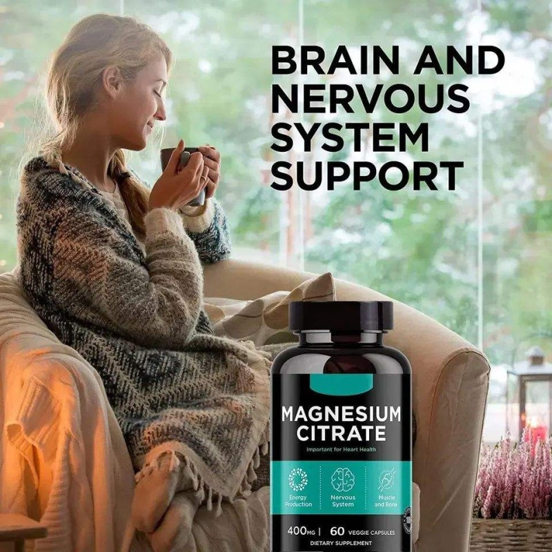 Premium Magnesium Citrate 400mg Capsules - High Absorption Non-GMO Supplement for Sleep, Muscle & Digestion Support