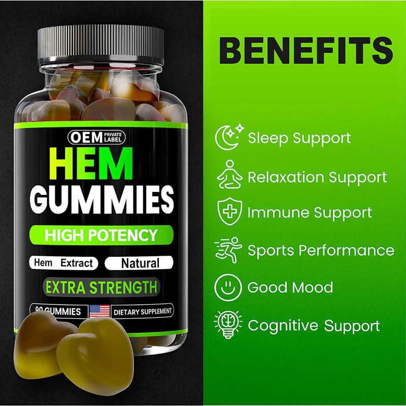Organic Hemp Gummies for Sleep Support and Immune Health Extra Strength Herbal Supplement with Pure Hemp Oil
