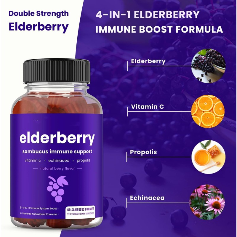 Private Label Elderberry Immune Support Gummies for Adults and Kids Vitamin C Supplement Free From