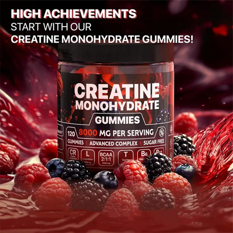 8000mg Creatine Monohydrate Gummies with L-Carnitine and Taurine for Muscle Growth Strength and Energy Mixed Berry Flavor