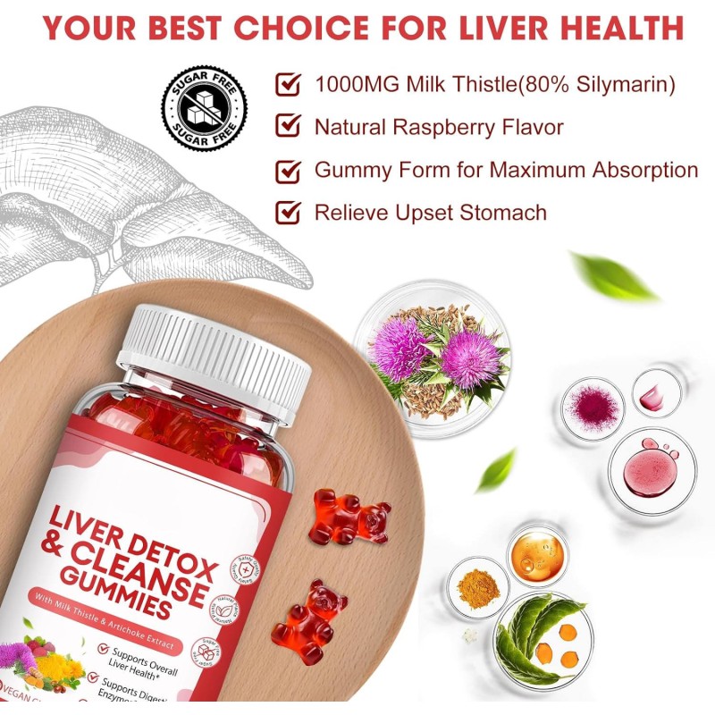 Liver Detox and Hangover Relief Gummies with Milk Thistle Glutathione and Dandelion for Cellular Cleanse