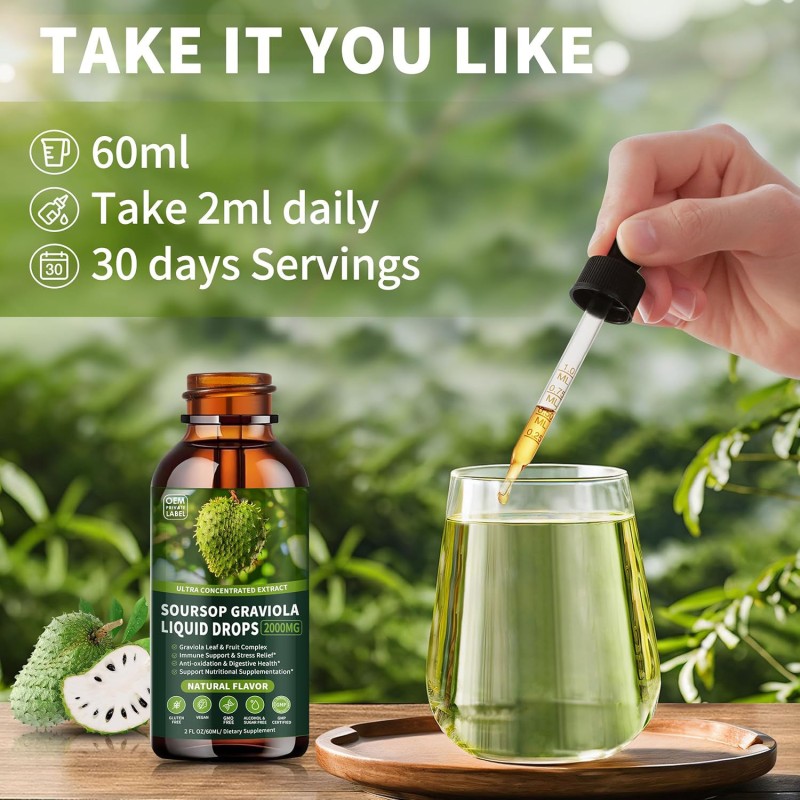 OEM Organic Graviola Liquid Extract  - Soursop Supplement for Cell Support & Regeneration