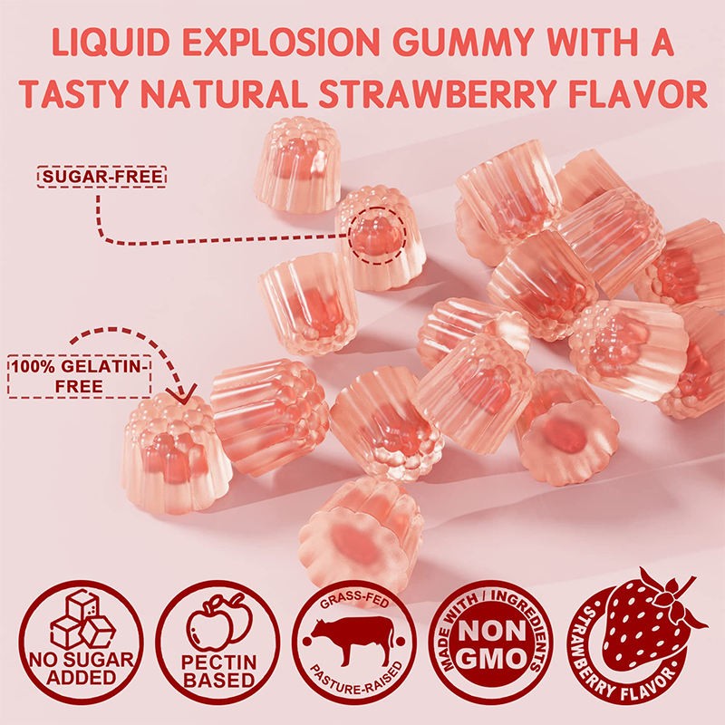 Strawberry Collagen Biotin Gummies for Skin Beauty and Nail Strength - Gluten-Free Supplement with Pectin Base