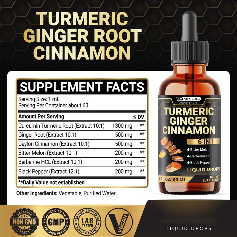6-in-1 Liquid Curcumin and Turmeric Extract, Antioxidant and Digestive Drops