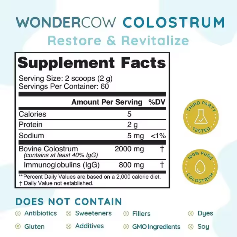 Cow Colostrum Powder High Concentration Pure Cow Colostrum Supplement for Gut Health Immune Support Muscle Recovery