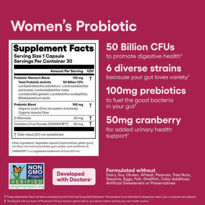 Organic Cranberry Vaginal Probiotics Capsules PH Balance With Prebiotics Blend Women Healthy Flora
