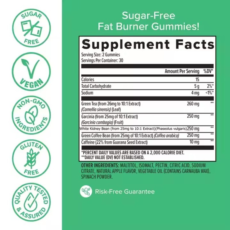 Fat Burner Slimming Gummy Garcinia Cambogia White Kidney Bean Extract Appetite Suppressant Vegan Green Coffee