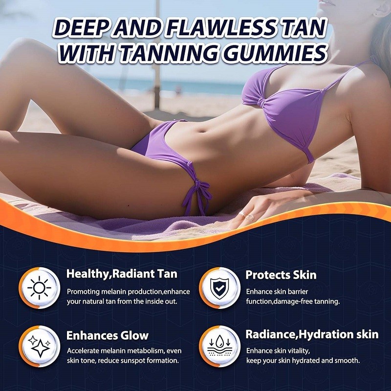 Natural Blueberry Flavor Carotene Lycopene and Astaxanthin Skin Self-Tanning Gummy Candy Skin Care Supplements