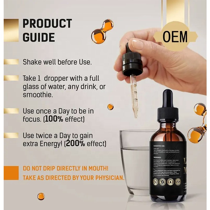 Vegan Lion's Mane Mushroom Extract Drops for Brain Support - OEM Supplement Liquid Vitamins