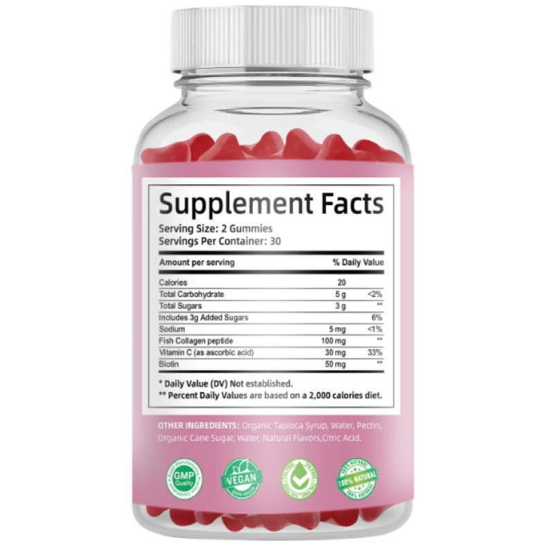 Hot Sale OEM Collagen Biotin Gummies with Vitamin C - Low Sugar Herbal Supplements for Hair, Skin, and Nail Growth for Adults