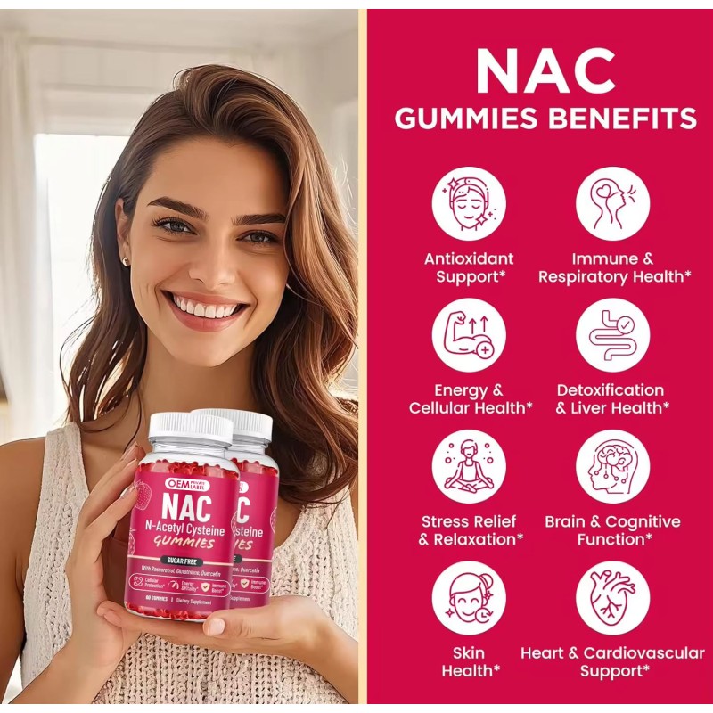 OEM  Private Label NAC Gummies - N-Acetyl Cysteine Supplement with Resveratrol & Magnesium for Antioxidant and Immune Support