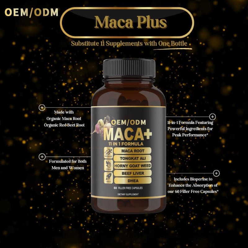 Organic Maca Plus Capsules 11-in-1 Formula with Bioperine, 60 Gluten-Free Capsules for Energy & Endurance Support