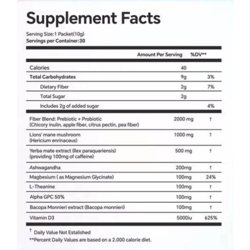 Super Yerba Powder with Lion's Mane & Probiotics - Sustained Energy, Brain Focus & Gut Health Support - Herbal Supplement