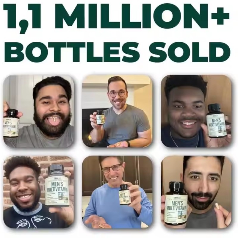 Private Label Multivitamin Capsules for Men Multivitamin Supplement Multiminerals Supplement for Energy, Focus and Performance