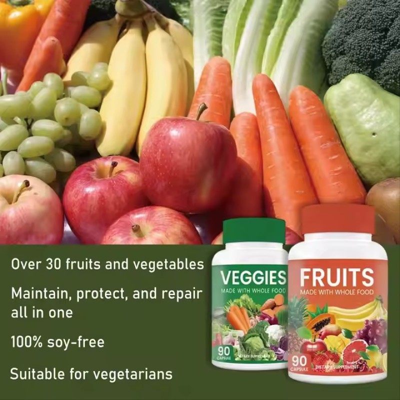 Fruit and Vegetable Food Supplement Capsules Superfood Metabolism Promotes Energy Fruit and Vegetable Powder Capsules