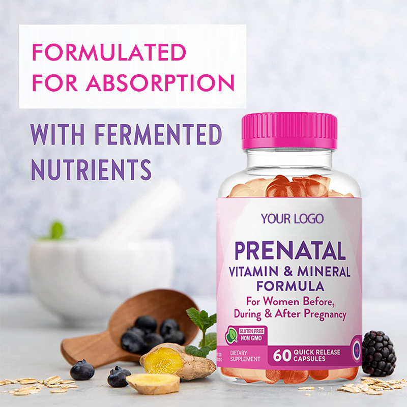 Private Label OEM ODM Organic Fertility Prenatal Vitamin Gummies for Women with Folate Vitamin C Myo-Inositol Iron Support