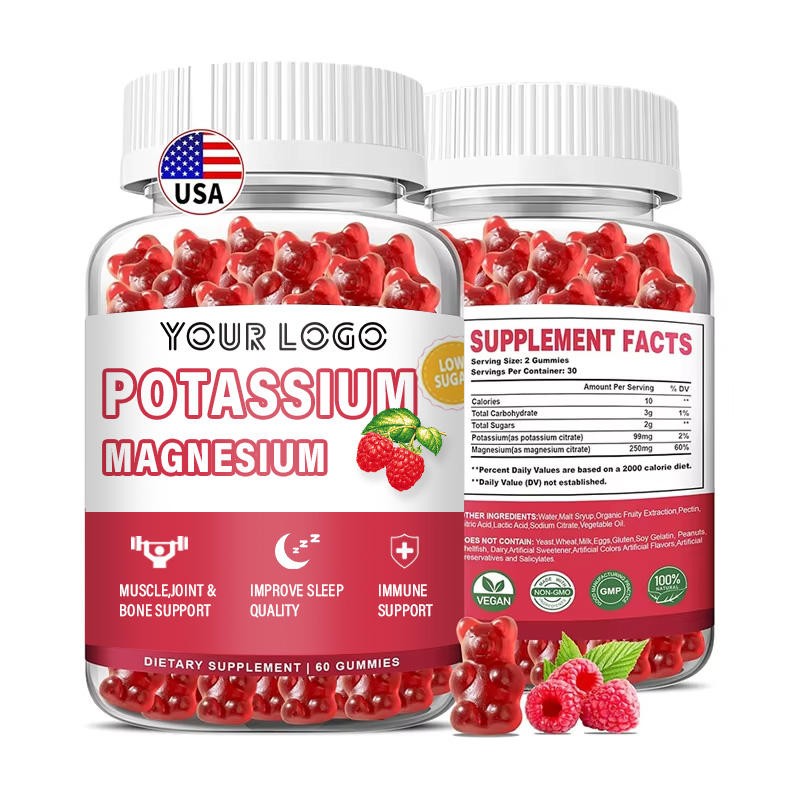 Adult Potassium Magnesium Complex Gummies 250mg Citrate - Leg Cramp Relief & Muscle Support Raspberry Flavor