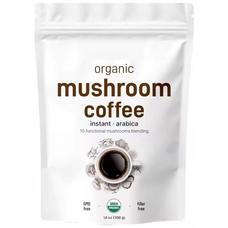 OEM Private Label Organic Instant 10 in 1 Mushroom Coffee Powder Premium Arabica Coffee with Lions Mane Chaga Reishi and More