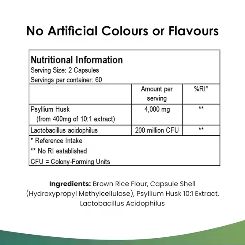 Gut Health Psyllium Husk Capsules with Probiotic Fiber for Digestive Support and Microbiome Balance 60 Capsules