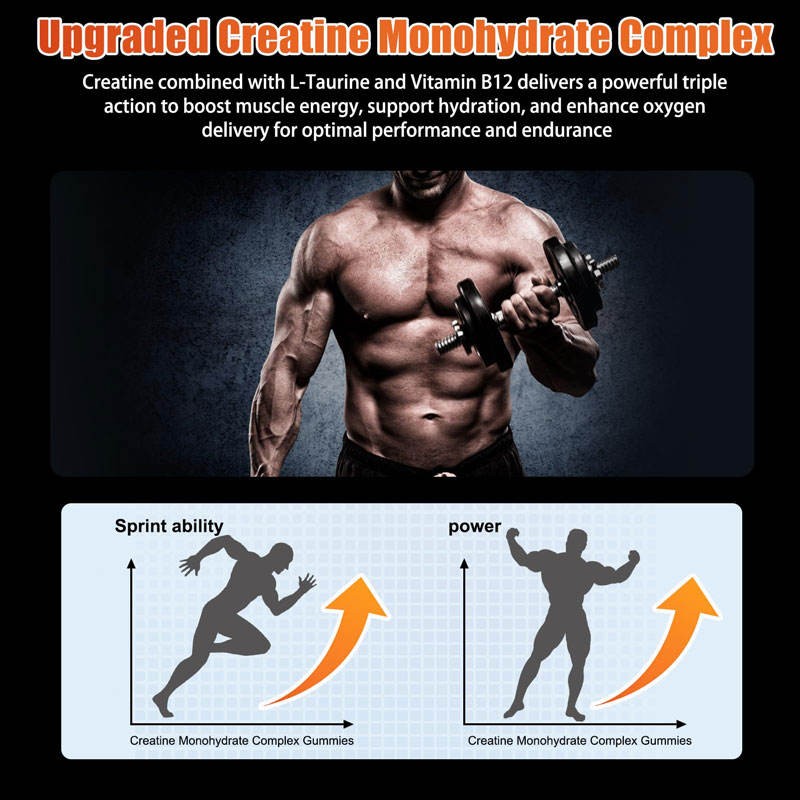 Premium Creatine Monohydrate Gummies 5000mg with Orange Flavor for Muscle Strength and Energy Boost