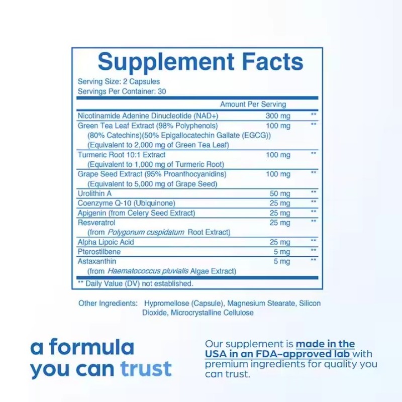 NAD+ Coenzyme Q10 Astaxanthin Nicotinamide Resveratrol Capsules  Quercetin Boost Support for Energy Metabolism