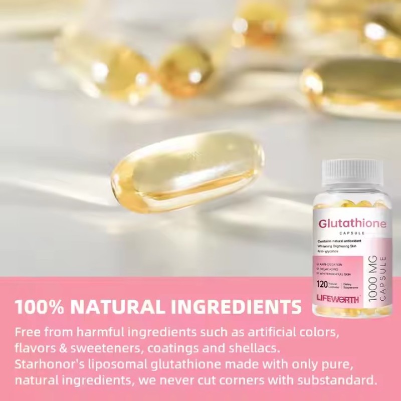 Lifeworth Gluthatione Collagen Vitamine C Soft Capsule OEM/ODM Marine Fish Collagen Powder Skin Whitening Pills Capsule Form