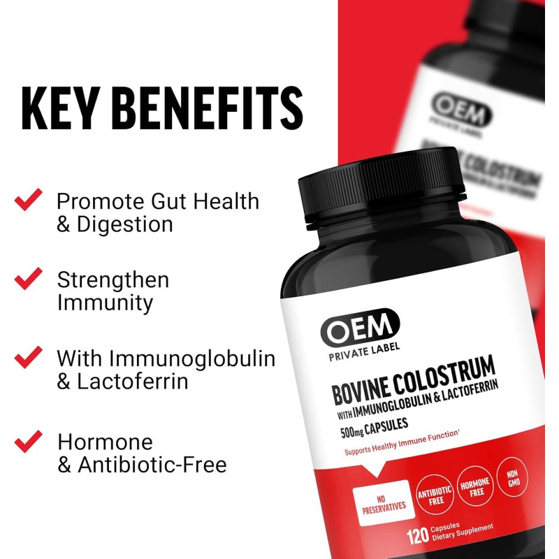 Premium Bovine Colostrum Capsules with Immunoglobulin and Lactoferrin for Gut Health & Immune Support