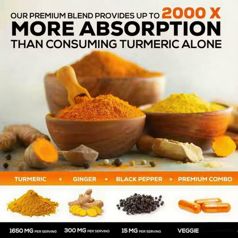 Turmeric Curcumin Capsules Curcuminoids Black Pepper Vegan Joint Support Organic Ginger Turmeric Capsules