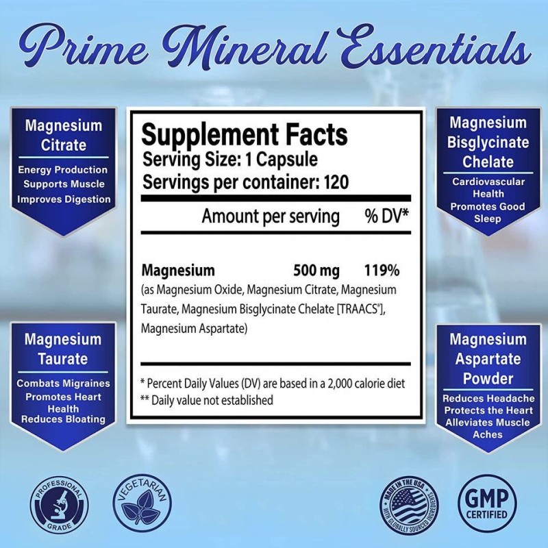 Premium Magnesium Complex 500mg Capsules  High Absorption Supplement for Sleep, Muscle Relaxation & Leg Cramps Relief