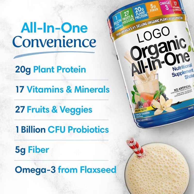 All-Natural Vegan Protein Supplement - Probiotics & Fiber, Gluten-Free & Dairy-Free, Meal Replacement Shake