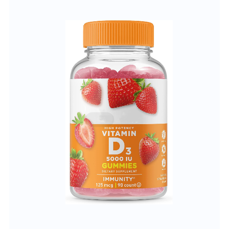 High Potency Vitamin D3 5000IU Gummies - Vegetarian Pectin Chews with Mixed Berry Flavor for Immune and Bone Support