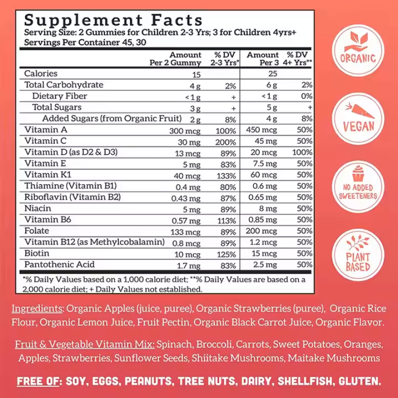 Plant Based Multivitamin Gummies for Kids Immunity Support with Real Fruit  Veggies