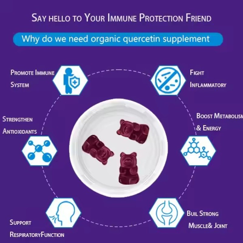 Quercetin Extract Gummy Immune Support Enhancer Adult Cardiovascular and Respiratory Health Energy Supplement