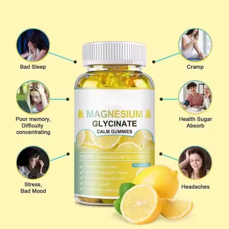 OEM Magnesium Glycinate & Citrate Gummies Vitamin Powder Supplement for Stress Relief & Muscle Recovery