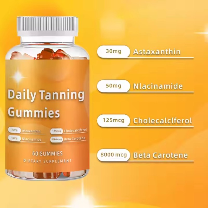 Tanning Gummies Supplement Daily Tanning Gummies Sugar Free with Astaxanthin Beta-Carotene L-Tyrosine Lycopene for Skin Health
