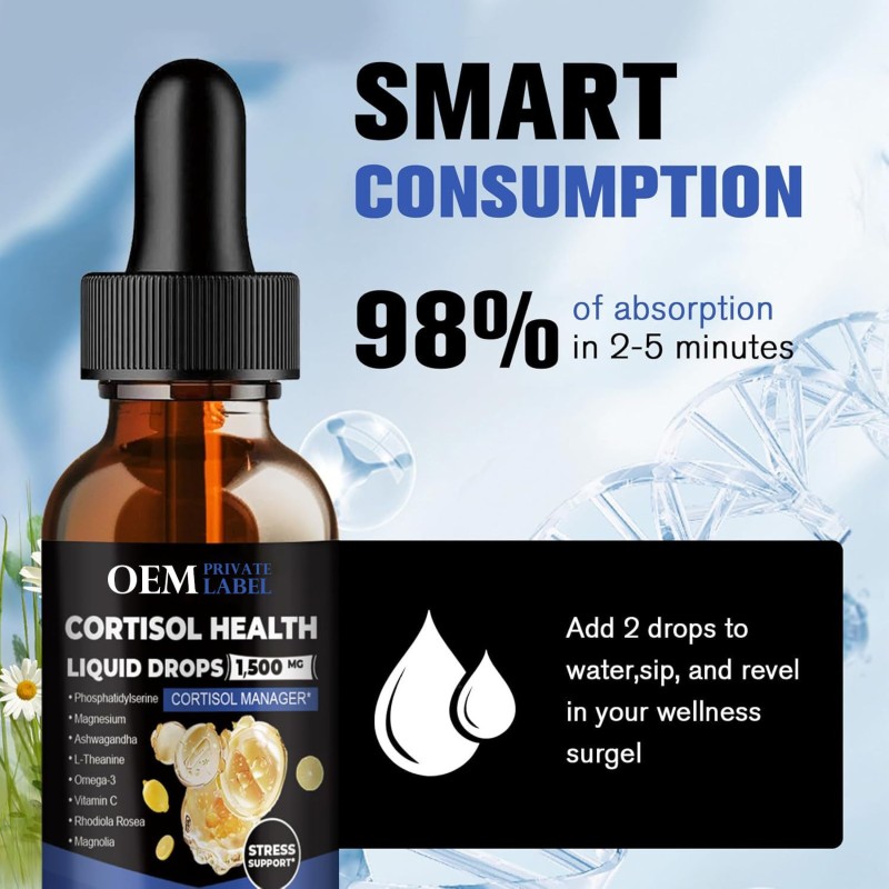 OEM Cortisol Liquid Drops Supplement for Hormone Balance, Magnesium & Phosphatidylserine for Women