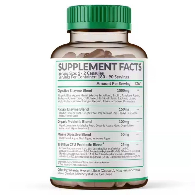 Digestive Enzyme Capsules Prebiotic Probiotic Supplements Organic Plant Digestive Lactose Capsules 1000 mg Vegetarianism
