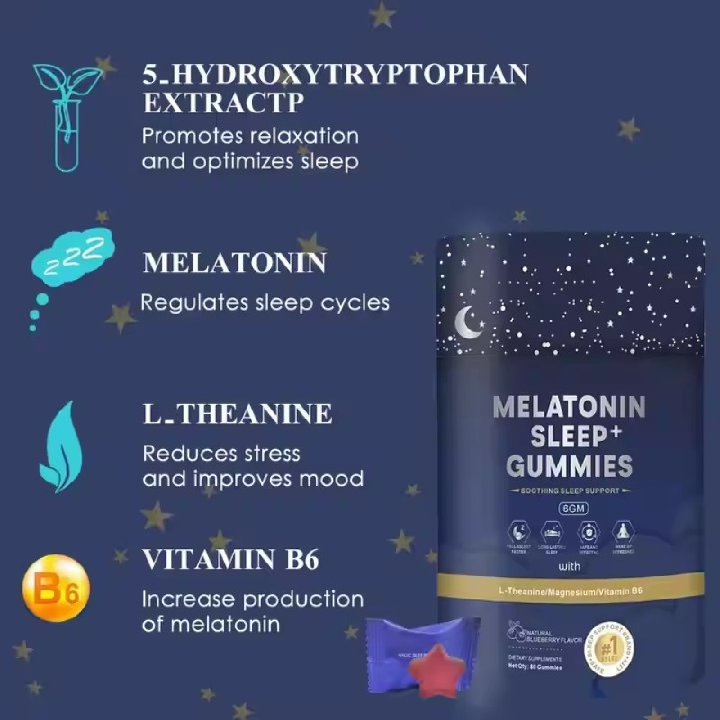 Melatonin 5-htp Magnesium Gummies Natural Sleep Relief for Adults and Children Better Sleep Relax Gummies Vitamins Type