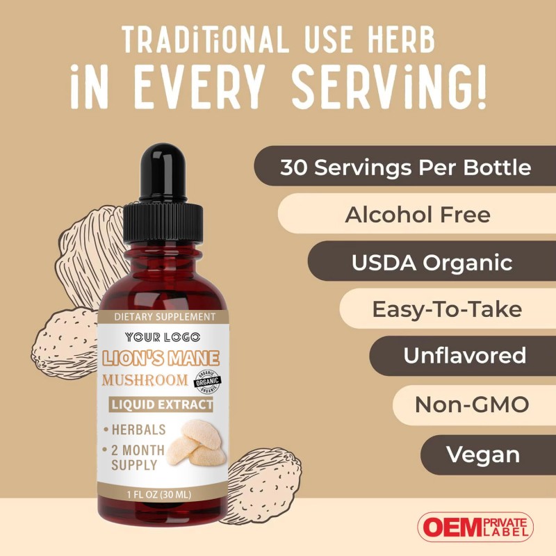 Liquid Lion's Mane & L-Theanine Brain Booster Drops: Enhance Memory Clarity, Gut Health and Immunity for Neurofatigue Sufferers