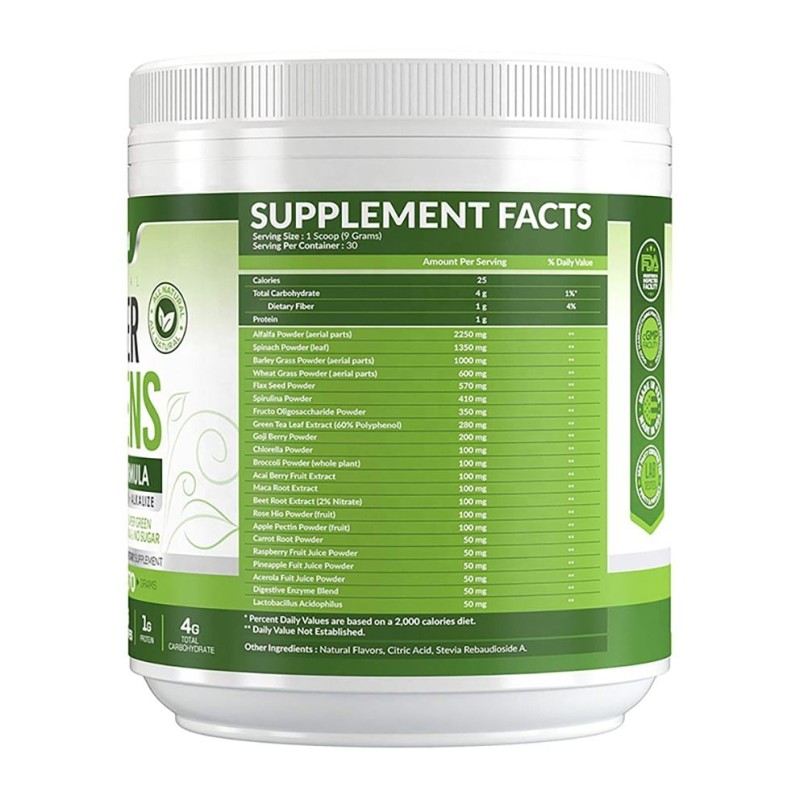 Organic Plant-Based Super Green Juice Powder for Kids and Adults with Stevia Leaf - Nutrient-Rich Superfood Drink Mix