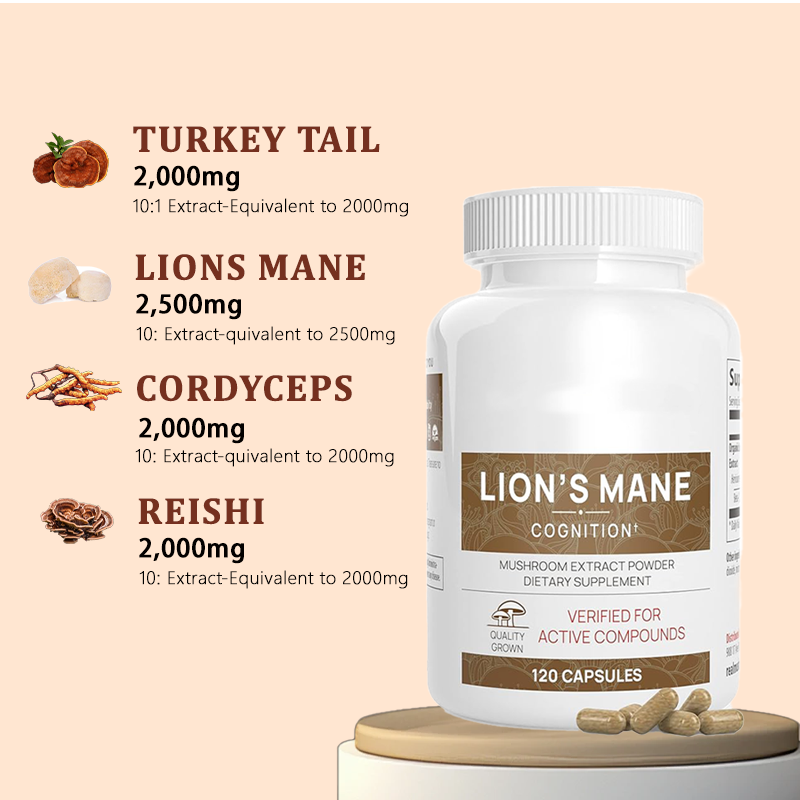 Premium Organic Lion's Mane Mushroom Capsules with 30% Beta-Glucans for Brain Health and Immune Support