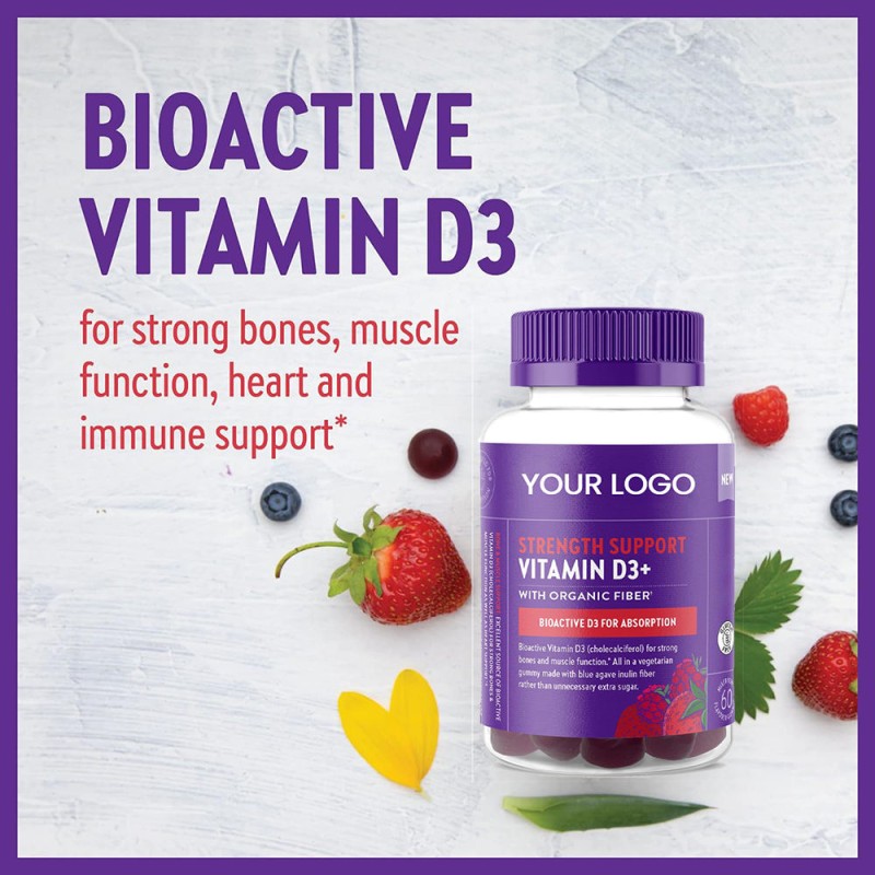 Strength Support Vitamin D3 Gummies with Organic Fiber - OEM/ODM Private Label Supplement for Bone Health