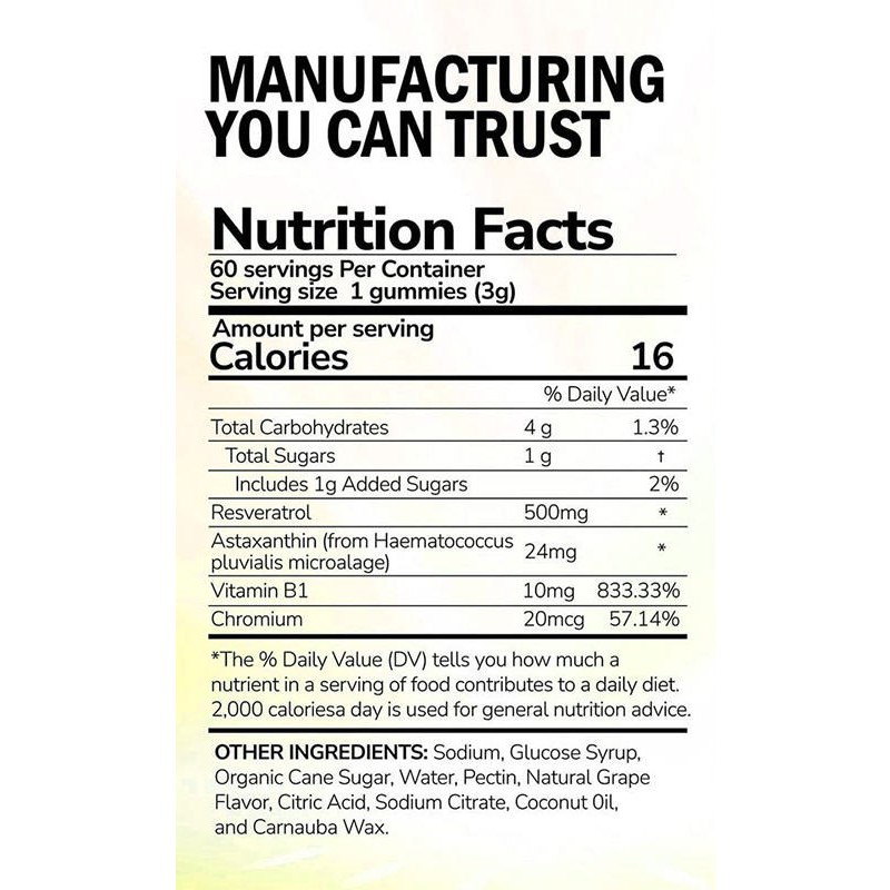 Premium Astaxanthin 24mg Gummies with Resveratrol and Vitamin B1 for Eye Health, Immunity and Antioxidant Support