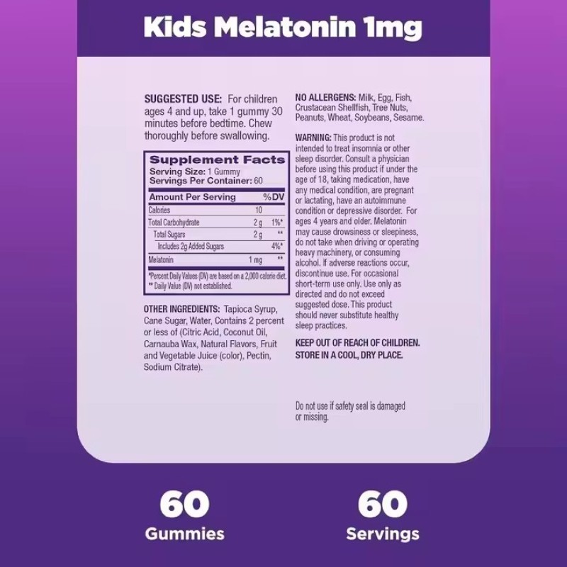 OEM Private Label 1mg Melatonin Gummies for Kids Sugar-Free Natural Sleep Aids for Children and Adults