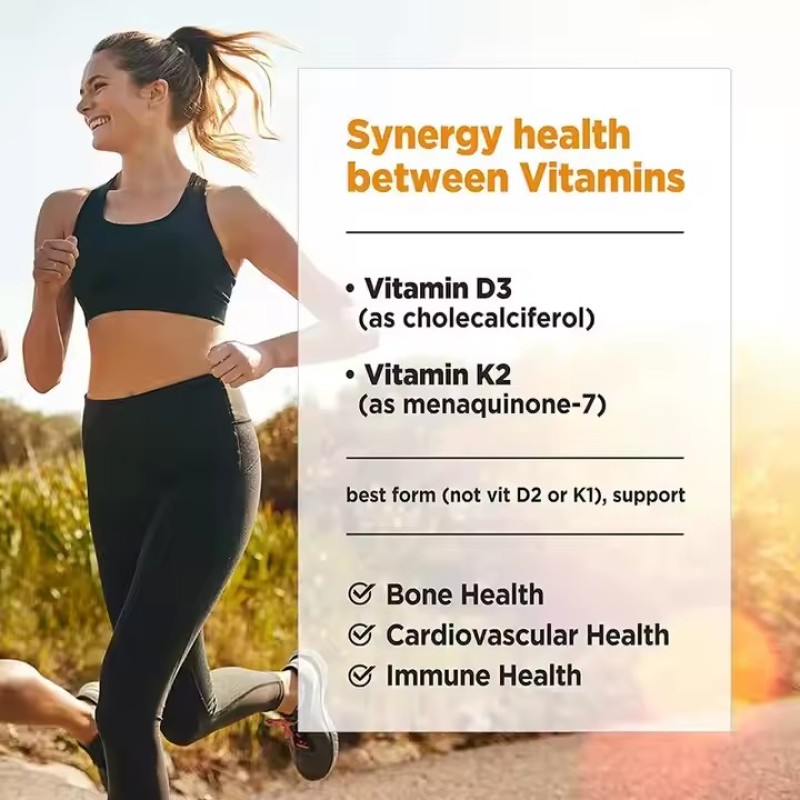 Biological Gummy Vitamins D3 K2 Calcium Mk7 Supplement Bone and Muscle Support Exercise Energy Supplement